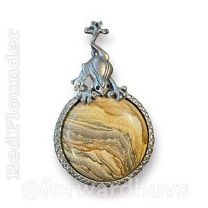 Silver Tone Frog Pendant with Large Picture Jasper Stone
